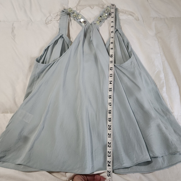 Rebecca Taylor Silk Tank Top Sea Blue Embellished Size 4 - Picture 8 of 8